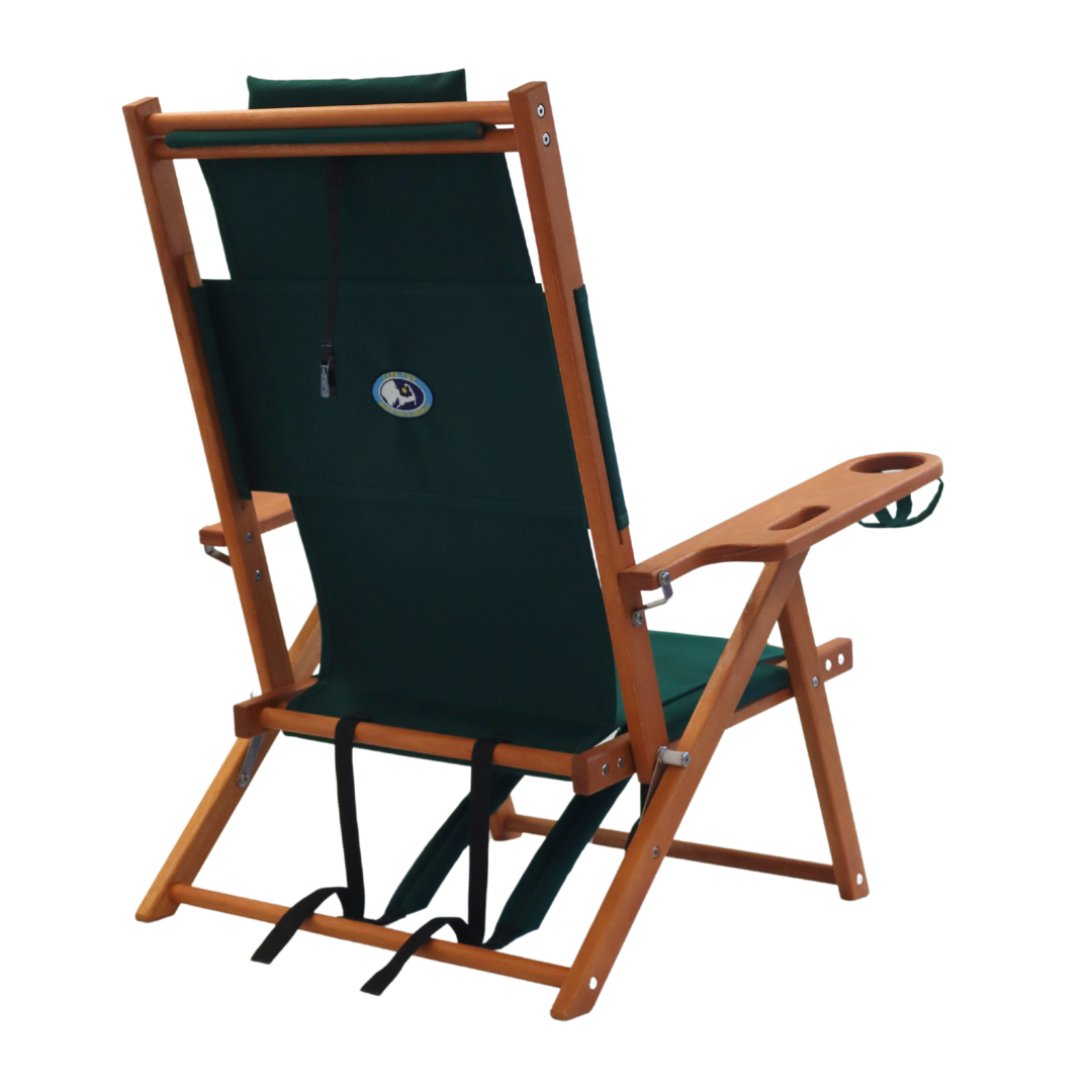 Dark Green Wood Backpack Beach Chair with Cupholder