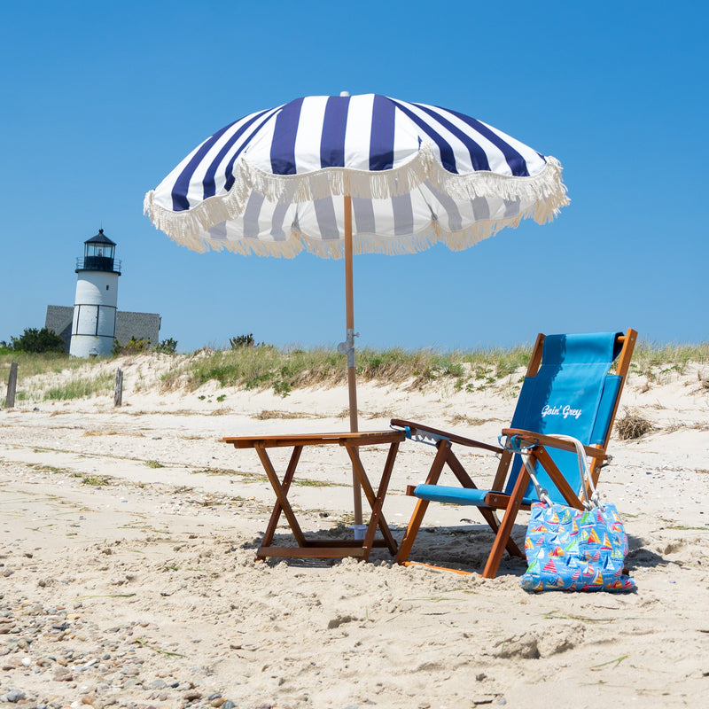 Premium Beach Umbrella- Navy Cabana Stripe