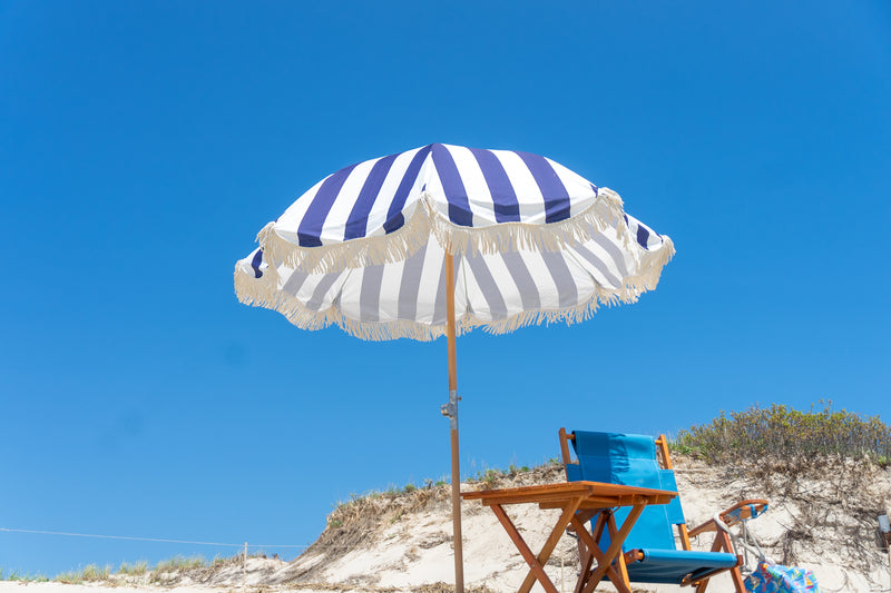 Premium Beach Umbrella- Navy Cabana Stripe
