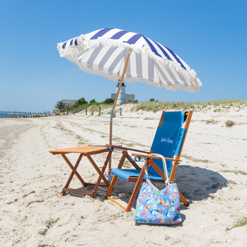 Premium Beach Umbrella- Navy Cabana Stripe