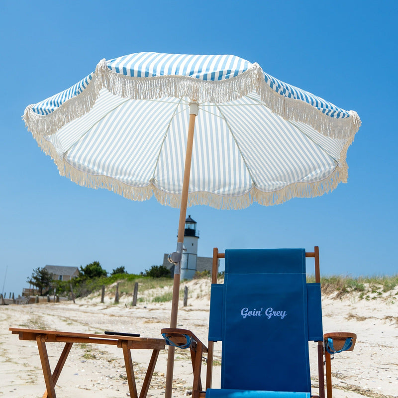 Premium Beach Umbrella- Light Blue Pin Stripe