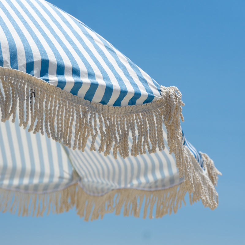 Premium Beach Umbrella- Light Blue Pin Stripe