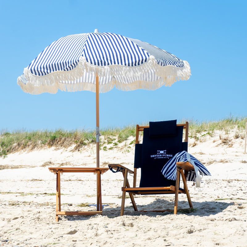 Premium Beach Umbrella- Navy Pin Stripe