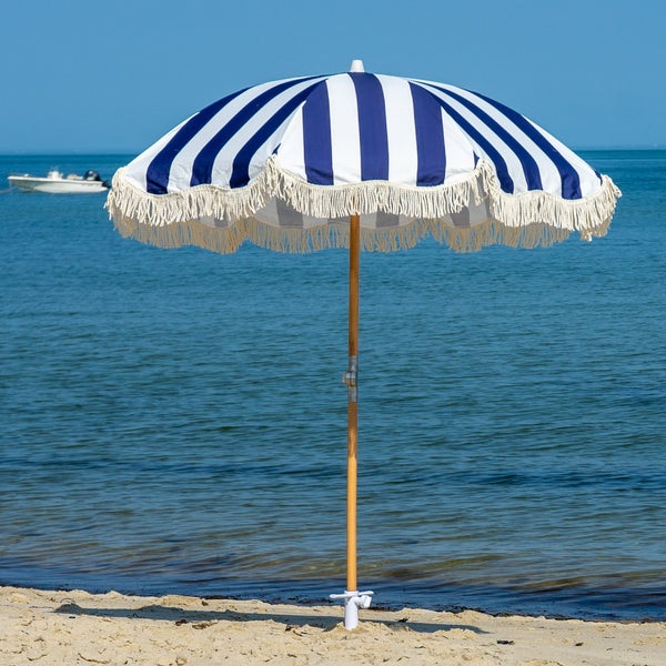 Premium Beach Umbrella- Navy Cabana Stripe