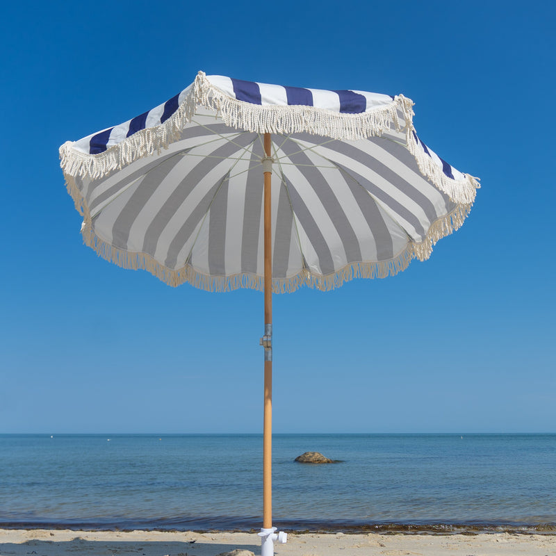 Premium Beach Umbrella- Navy Cabana Stripe