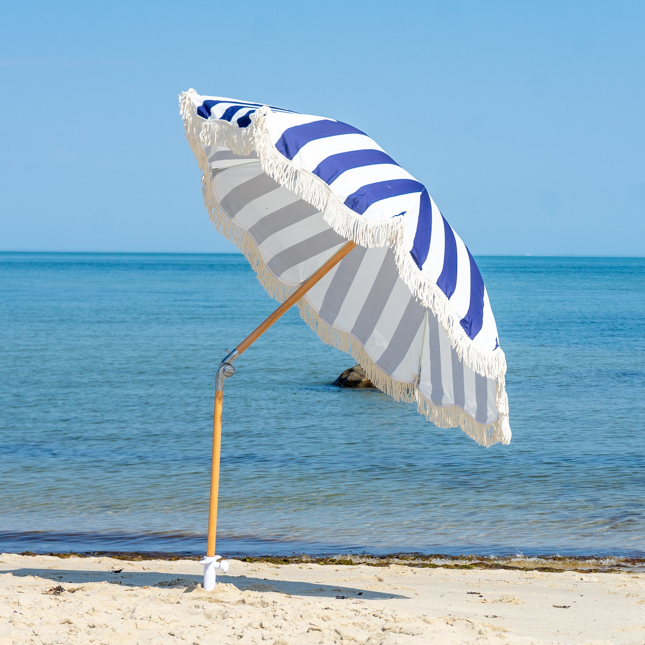 Premium Beach Umbrella- Navy Cabana Stripe