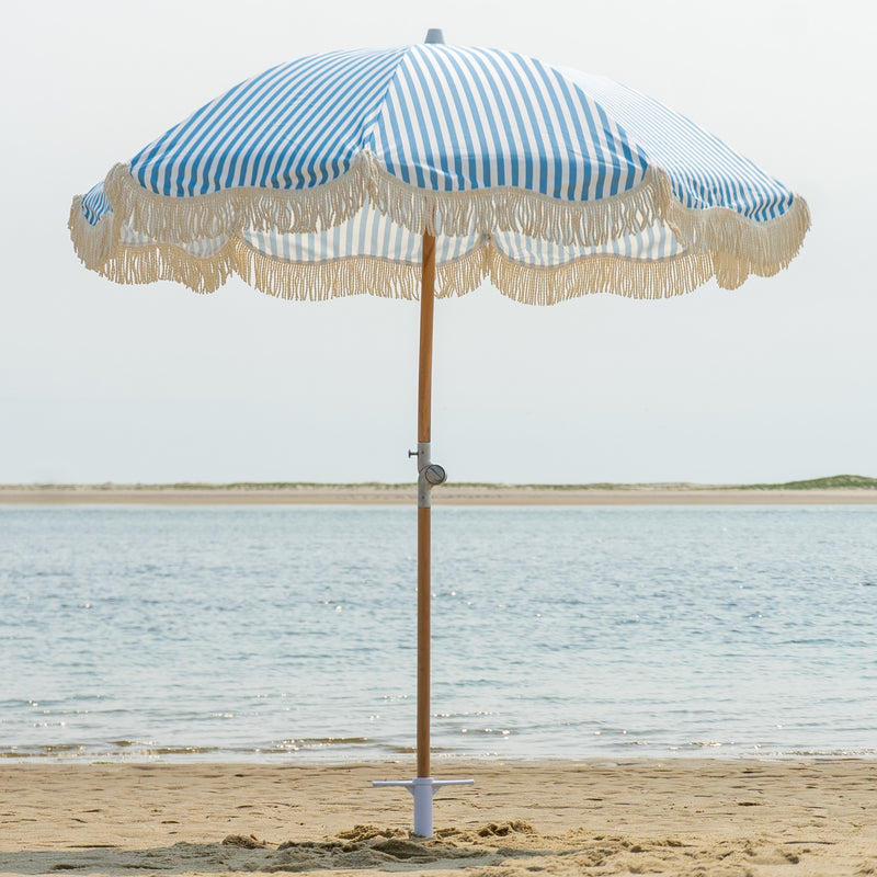 Premium Beach Umbrella- Light Blue Pin Stripe