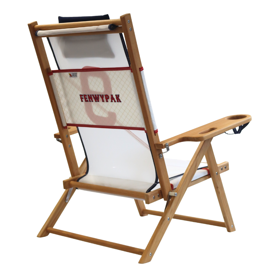 A teak chair with a sailcloth seat