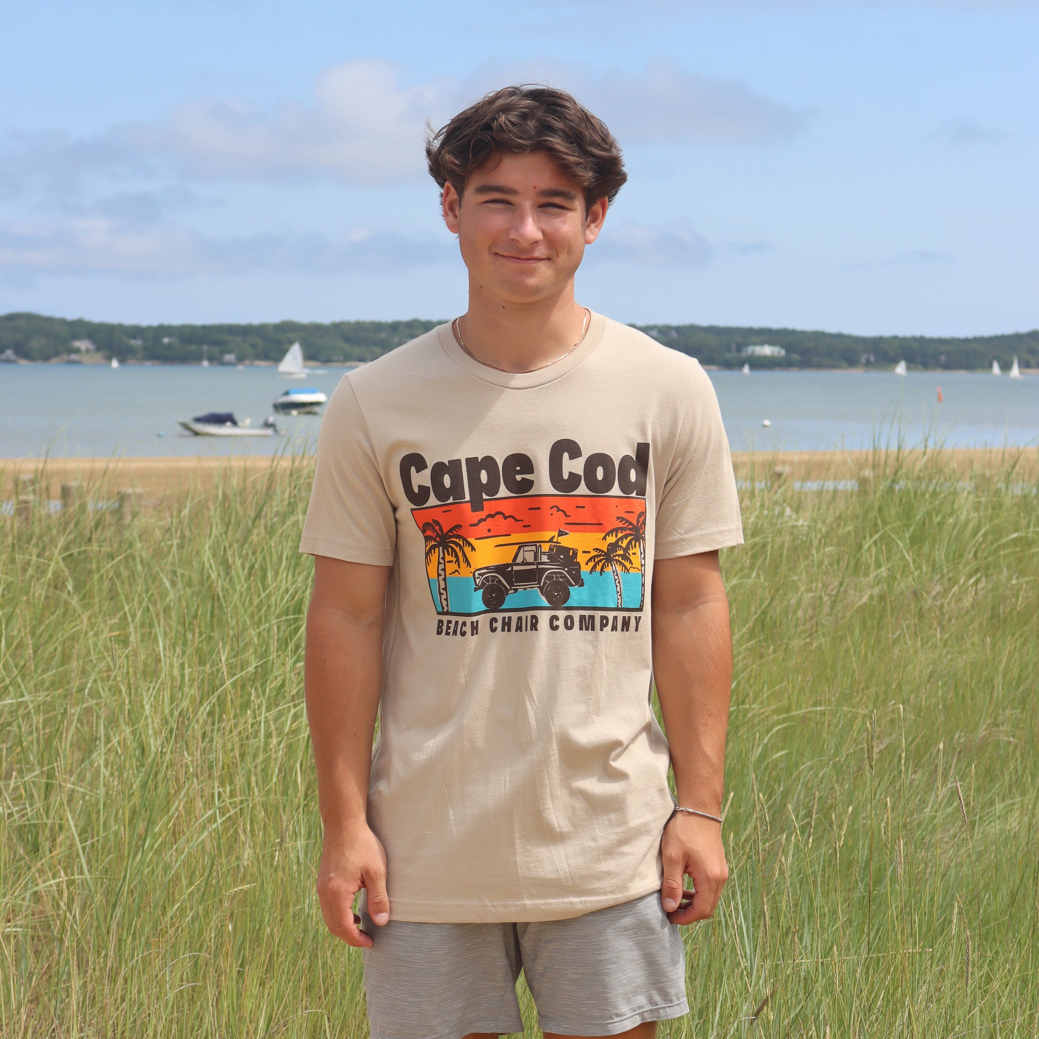 Cape Cod summer T shirt with palm trees jeep and sunset