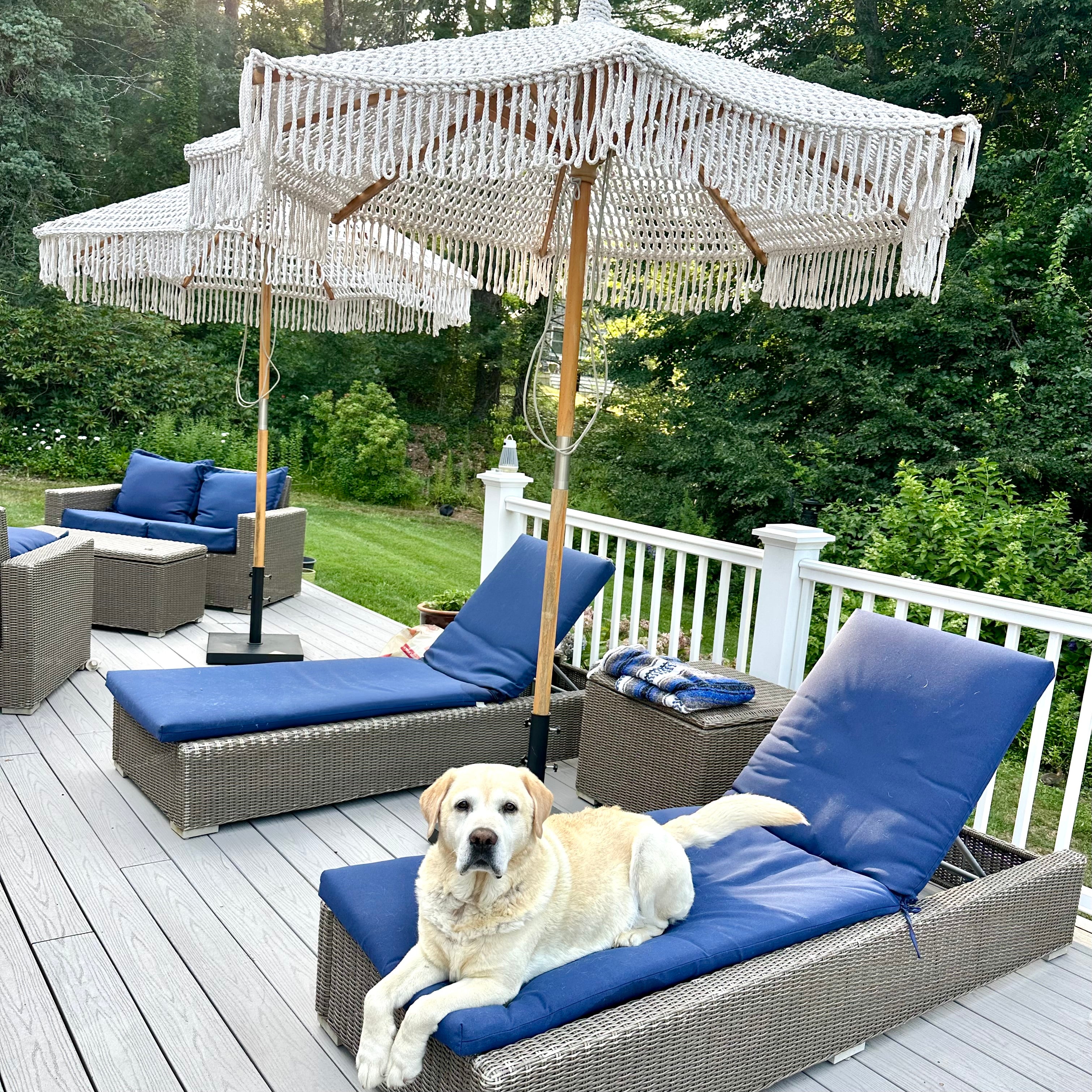 Wooden Beach Umbrella, Macrame Bohemian Patio Umbrella