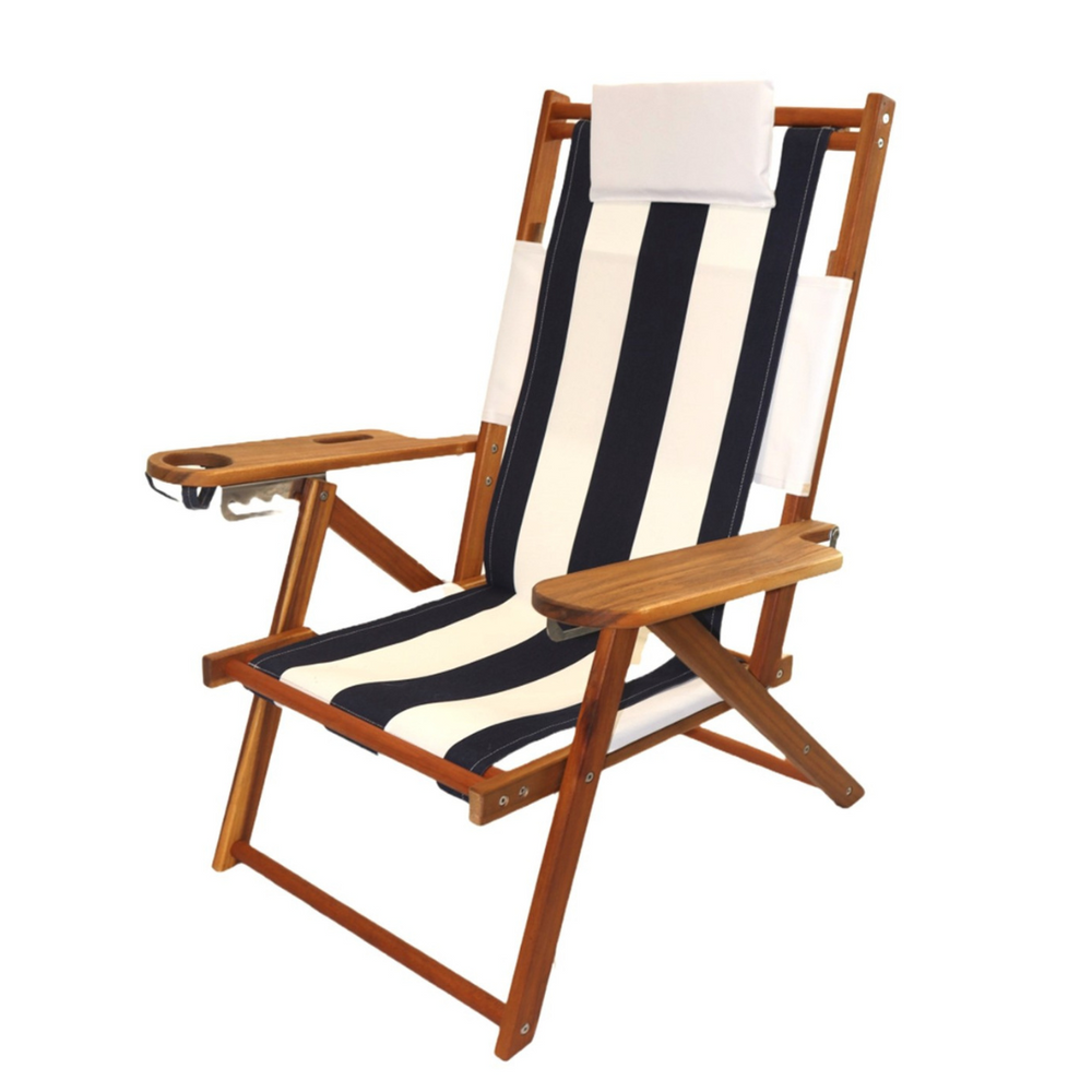 Nauset Recliner- Navy Stripe (Teak)