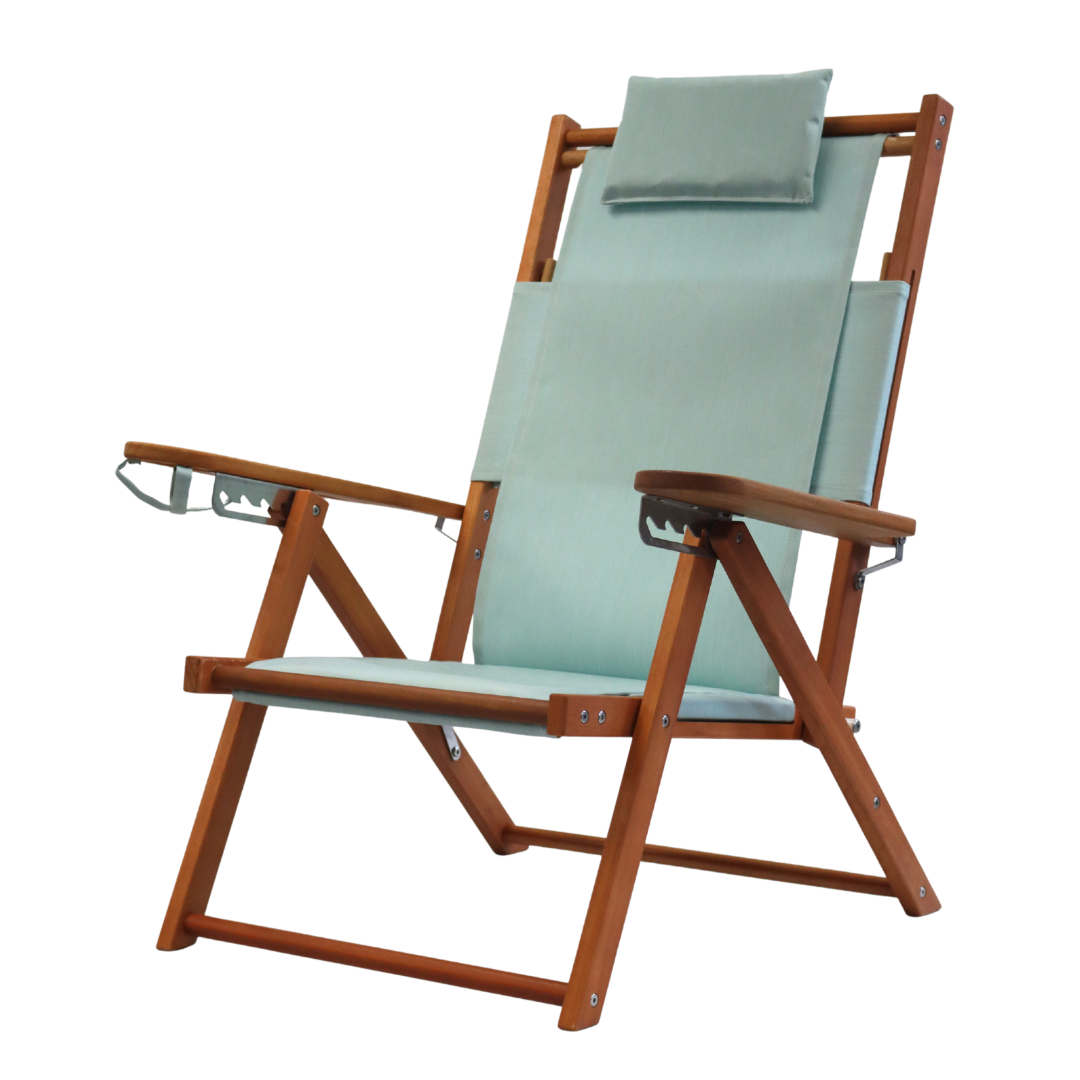 Wooden beach chair with seafoam canvas seat 