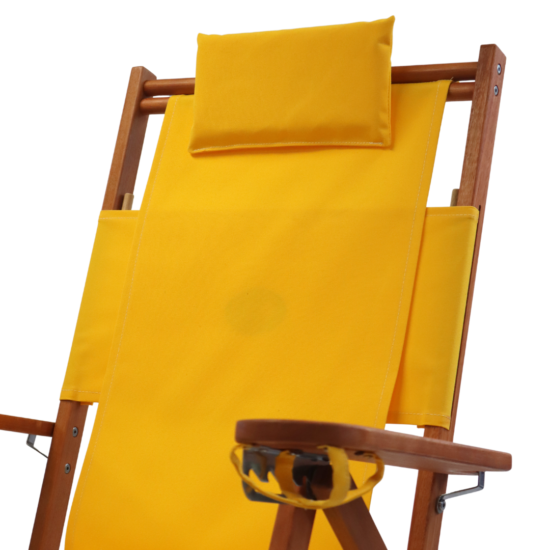 Wooden beach chair with a yellow canvas seat