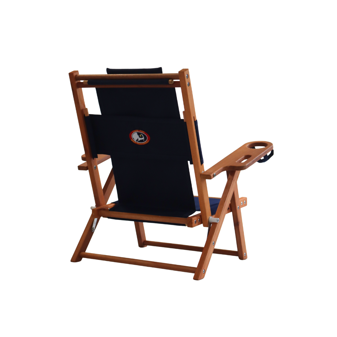 Navy blue beach chair with wood frame for kids