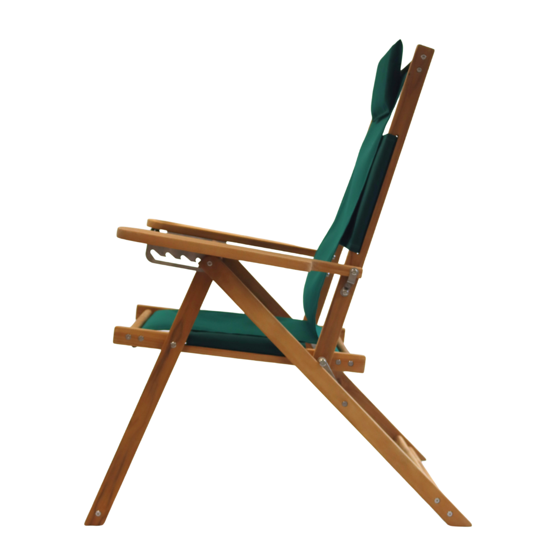 Wooden folding chair with green cushion 
