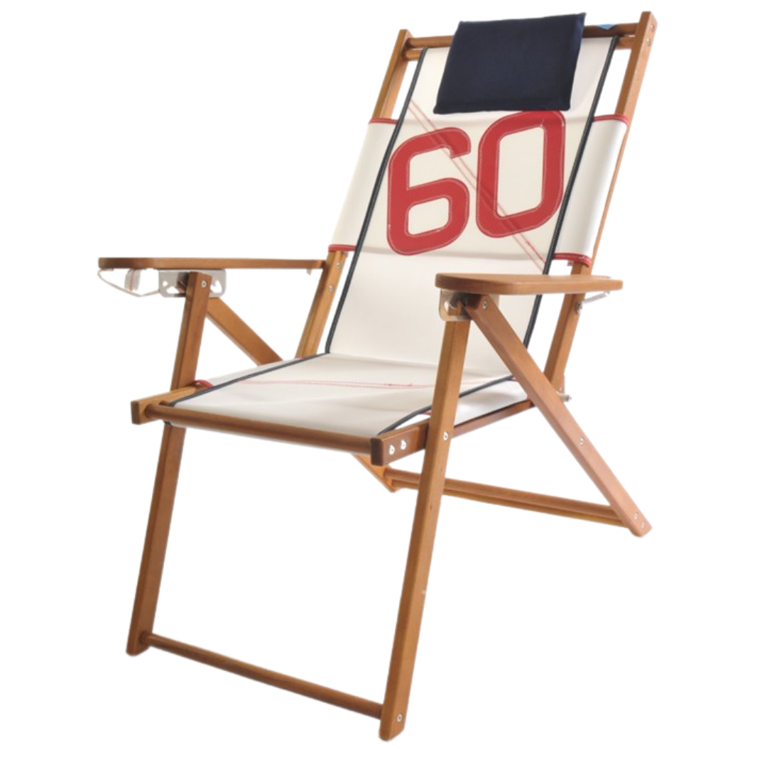 Nautical Sailcloth and Wood Red White and Blue Beach Chair Customized with Numbers