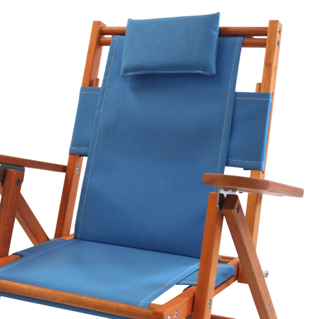 Wooden beach chair with blue canvas for kids