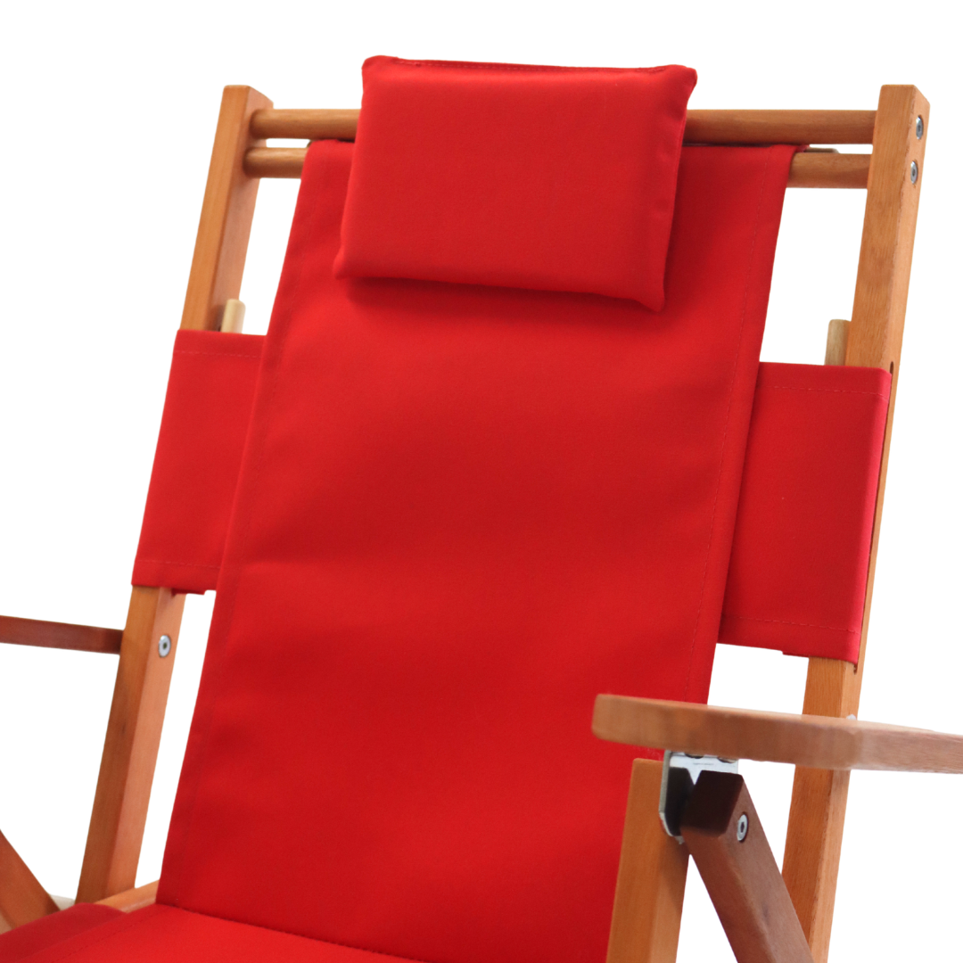 Red kid's lounge chair with wooden frame 