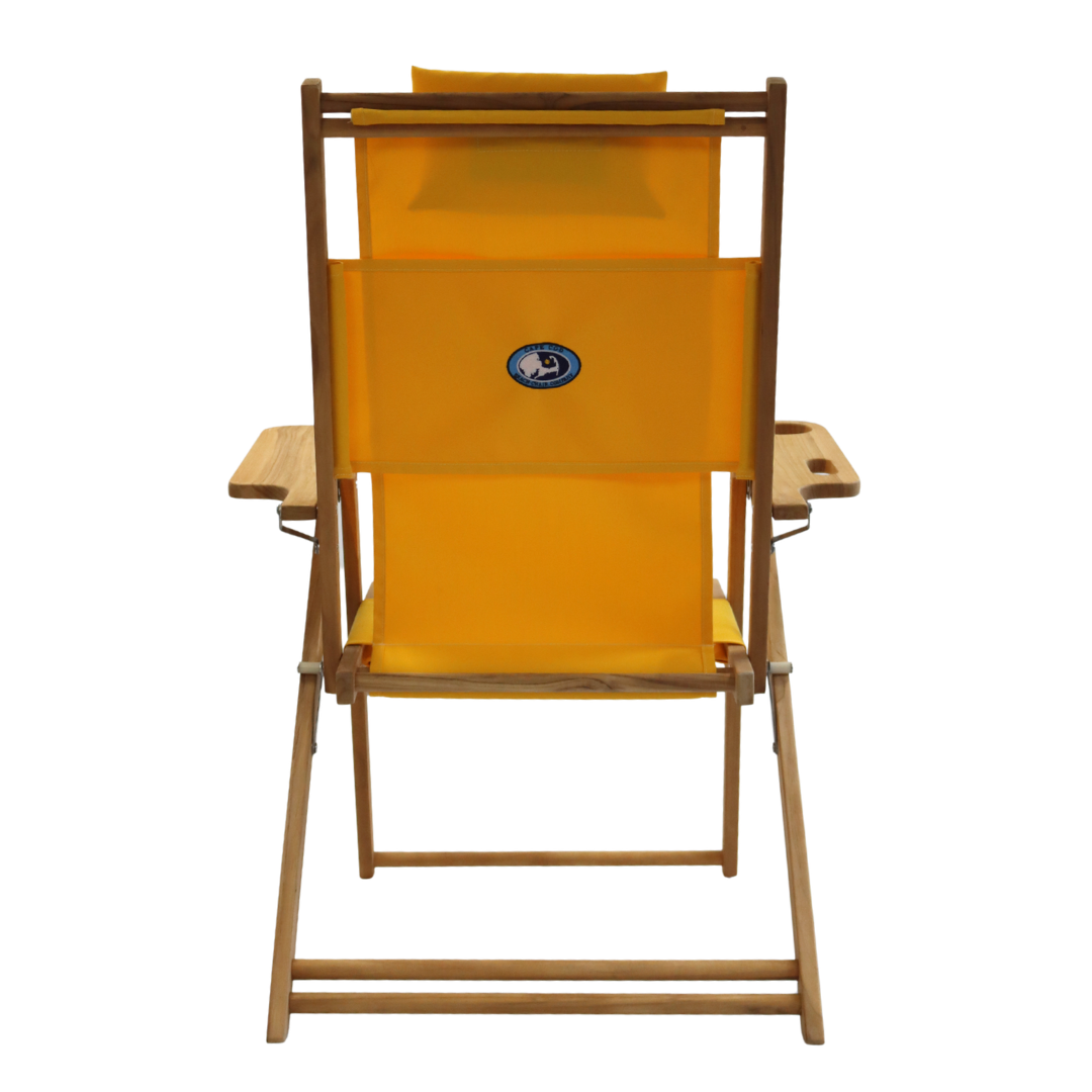 Tall wooden beach chair with yellow fabric seat