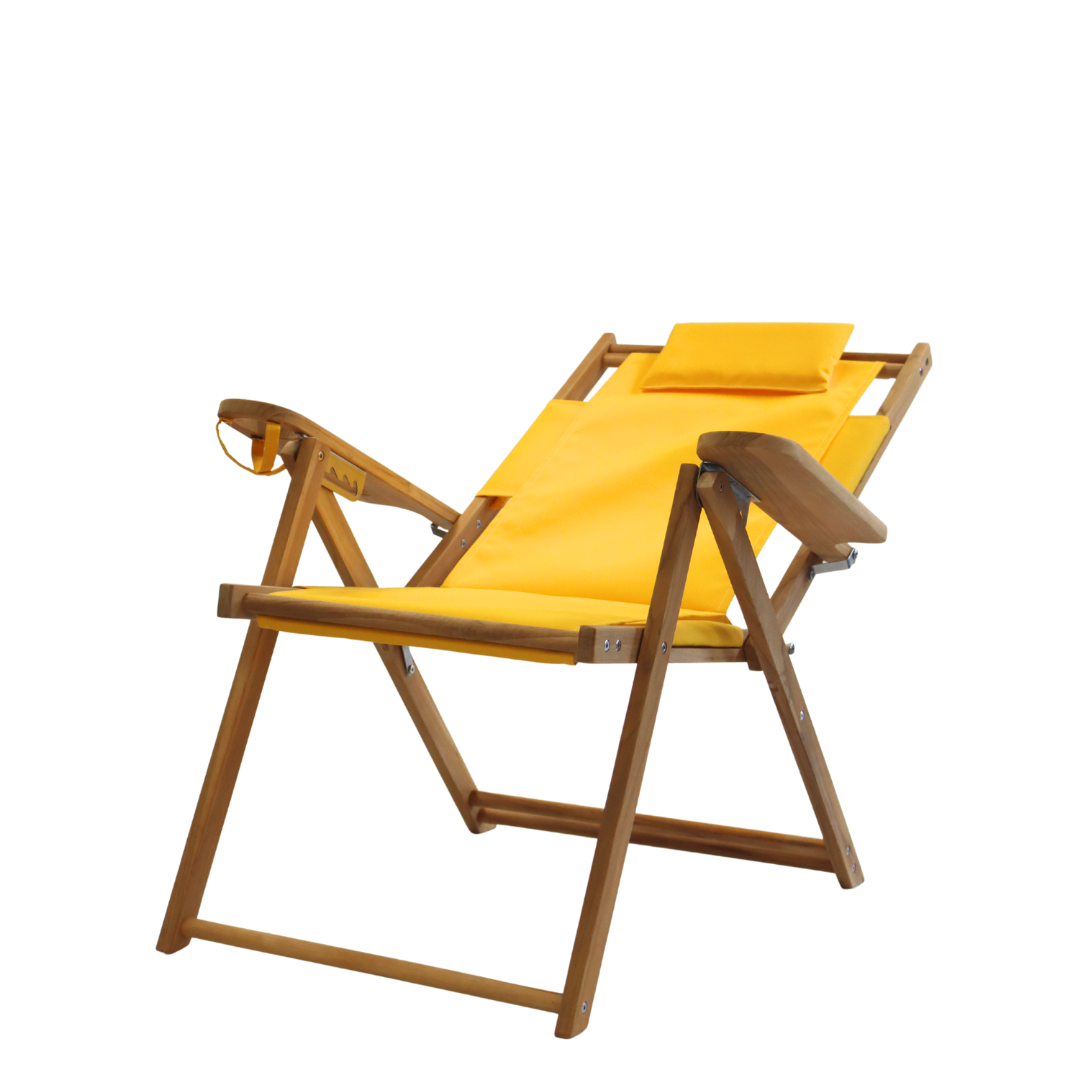 Reclining tall yellow wooden beach chair