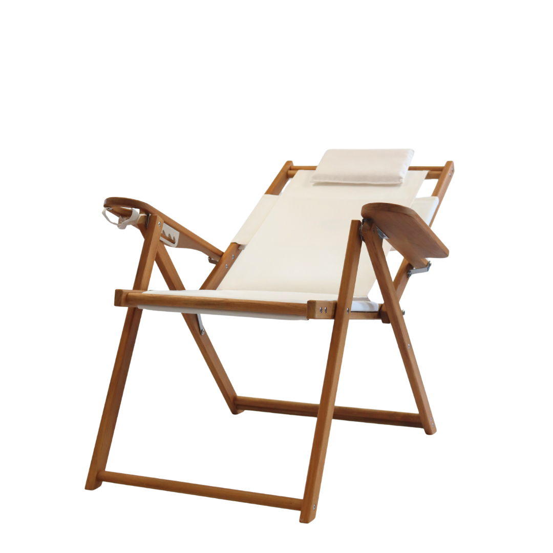 Tall white teak beach chair that reclines