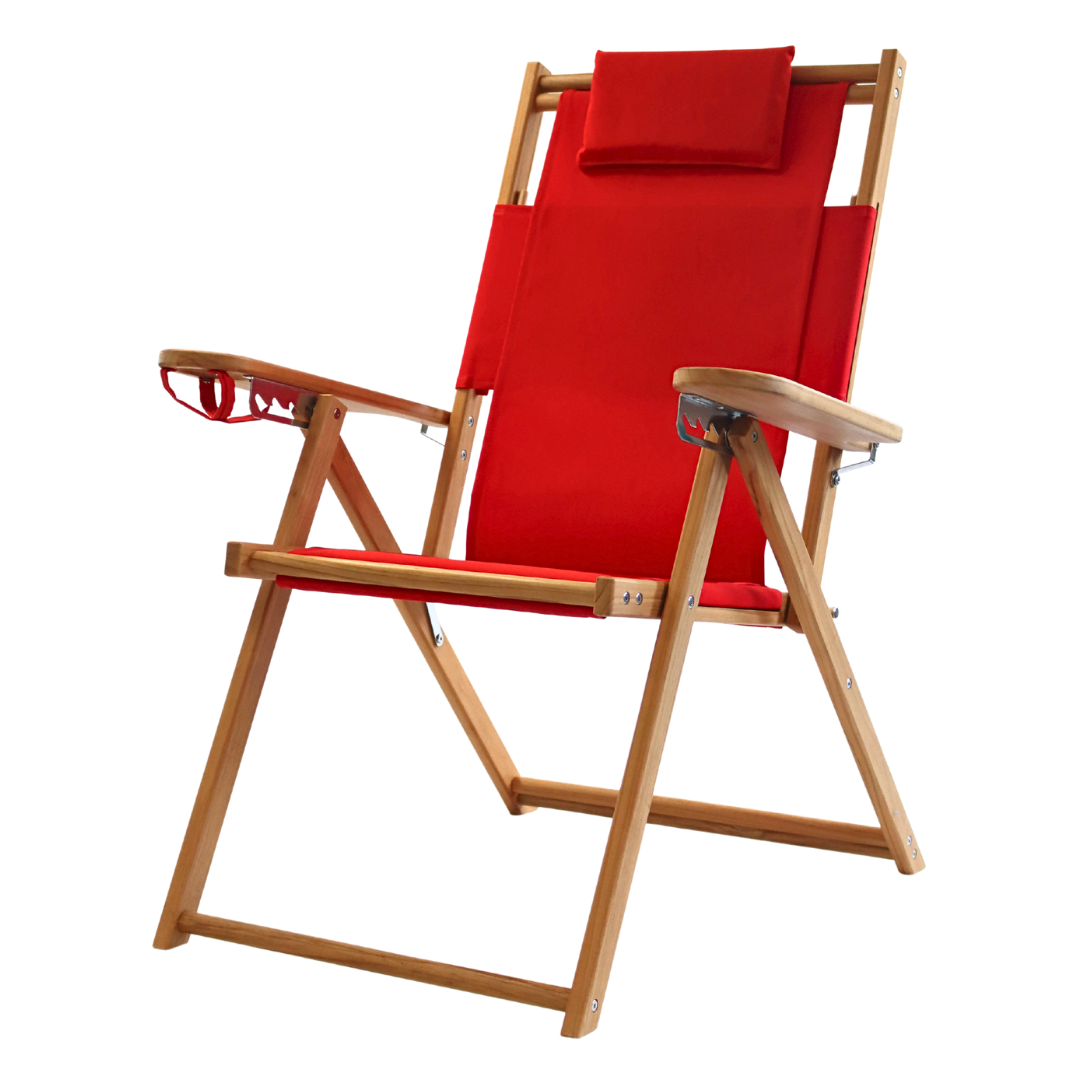 Tall red wooden beach chair 