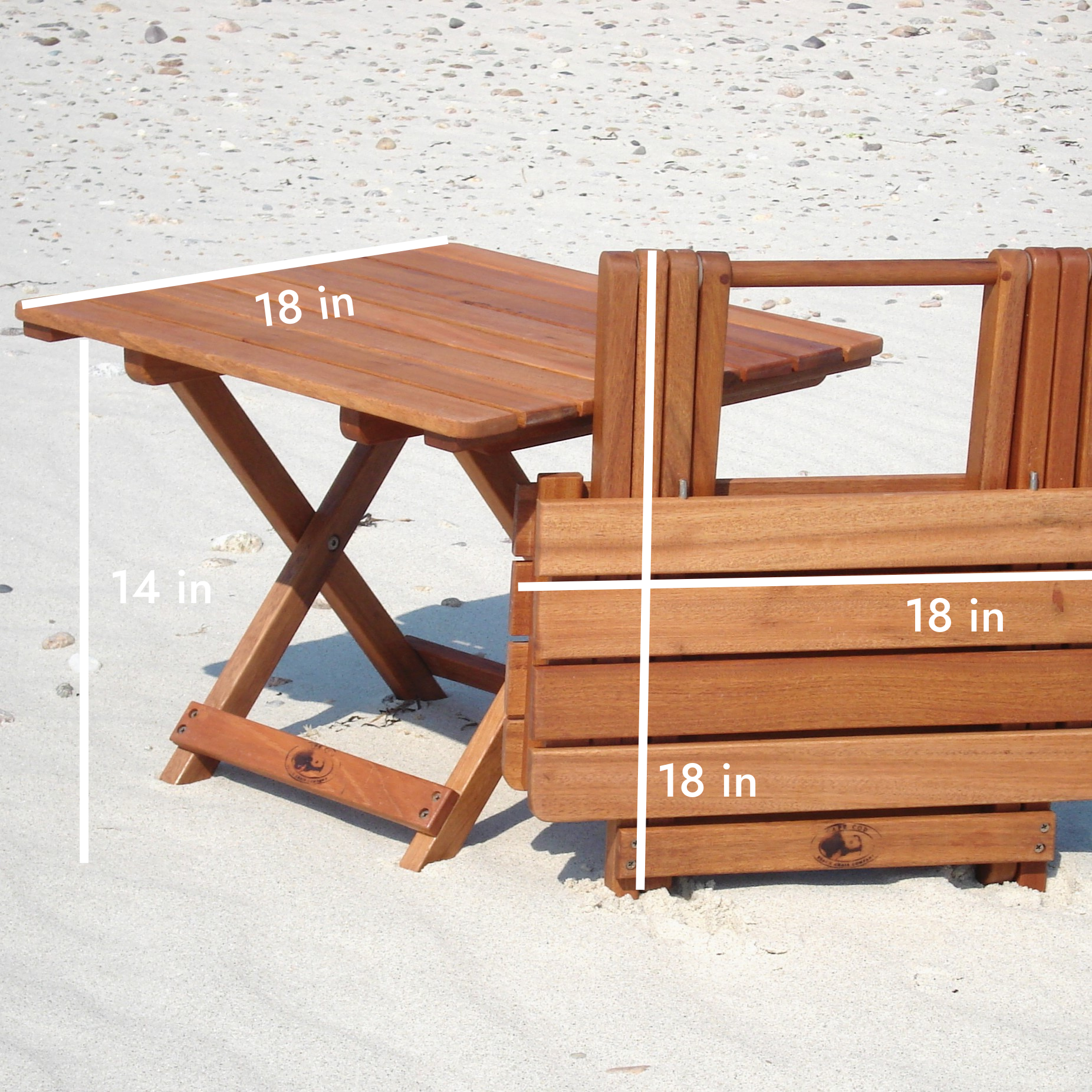 The perfect portable beach table on a sandy beach.