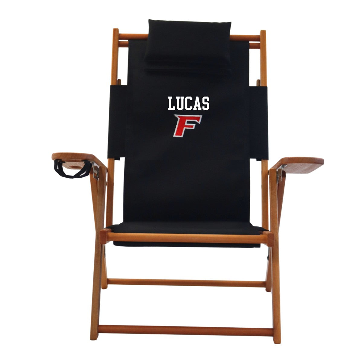 Fairfield University mascot Lucas with his custom logo chair.