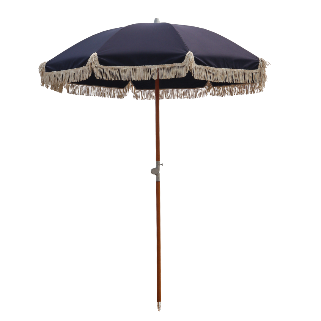 Premium Beach Umbrella - Navy with Tassels