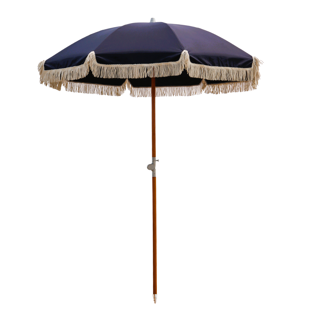 Premium Beach Umbrella - Navy with Tassels