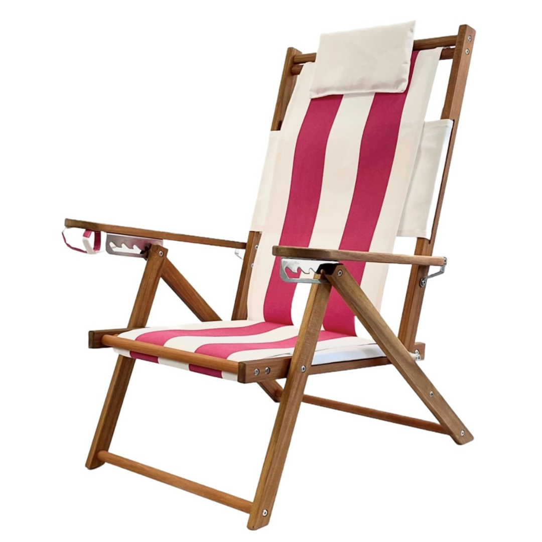 Customizable Pink and White Striped Wood Beach Chair 