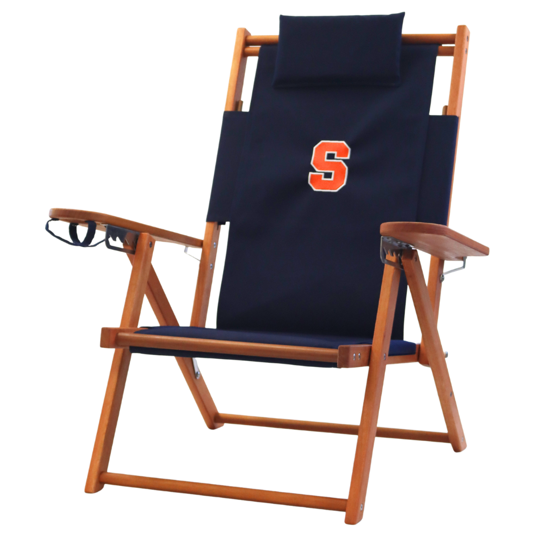 Navy blue Syracuse logo wood folding chair
