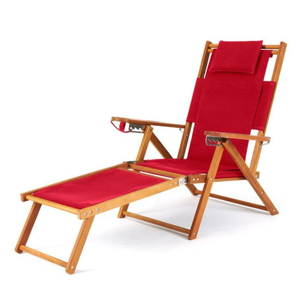 Red lounge chair with wooden frame 